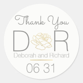 Adesivo Redondo obrigado você. rosa floral.