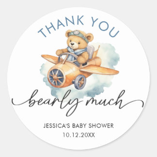 Adesivo Redondo Obrigado Watercolor Beary Cute Baby