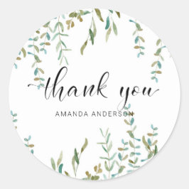 Adesivo Redondo Obrigado Watercolor Eucalyptus