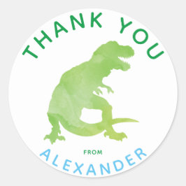 Adesivo Redondo Obrigado Watercolor T-Rex Dinossaur Personalizado