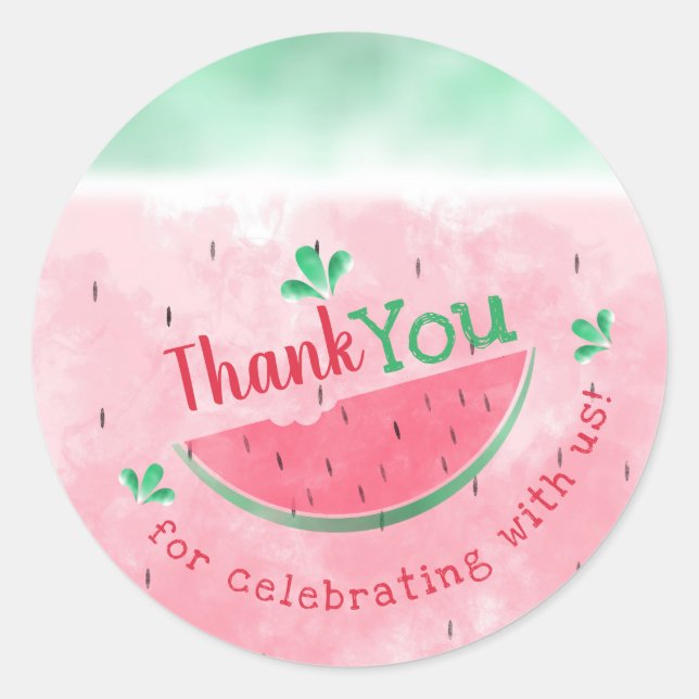 Adesivo Redondo Obrigado Watermelon Birthday Sticker (Frente)