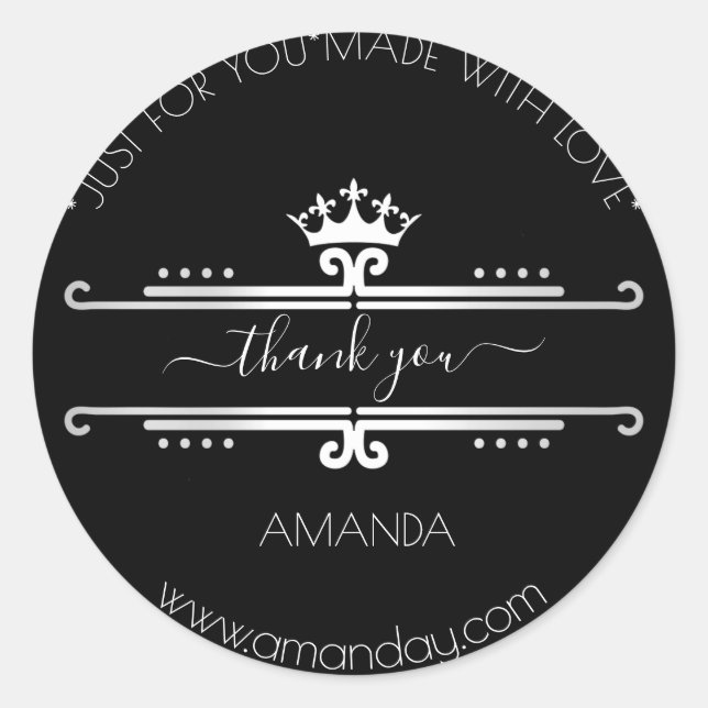 Adesivo Redondo Obrigado Web Boutique Nome do Compro Black Crown (Frente)