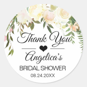 Adesivo Redondo Obrigado Wedding cor-de-rosa floral do marfim