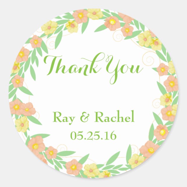 Adesivo Redondo Obrigado Wedding Floral (Frente)