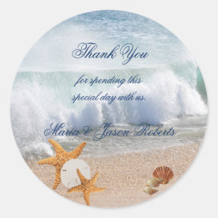 Adesivo Redondo Obrigado, Wedding, Seashells, estrela do mar,