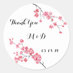 Adesivo Redondo obrigado wedding você, aguarela floral,