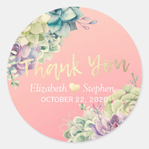Adesivo Redondo Obrigado Wedding você plantas chiques do Succulen