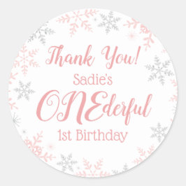 Adesivo Redondo Obrigado Winter ONE Derland Pink Silver Flocos de