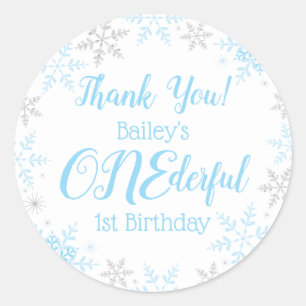 Adesivo Redondo Obrigado Winter ONEderland Blue Silver Snowflakes