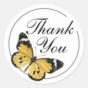 Adesivo Redondo Obrigado Yellow Butterfly Home Business Stick