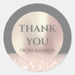 Adesivo Redondo Obrigado Yu Nome White Rose Blush Cinza Brilhante