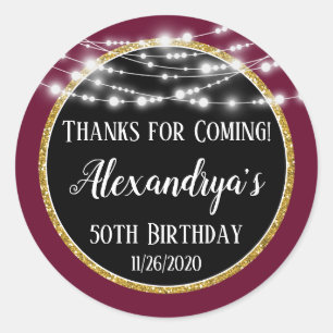 Adesivo Redondo Obrigados Burgundy Black Birthday Para Os Próximos