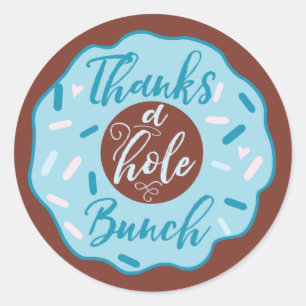 Adesivo Redondo Obrigados Com Alças De Rosquinha Azul De Buraco