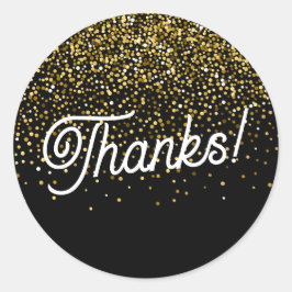 Adesivo Redondo Obrigados! Confetti Preto e Dourado