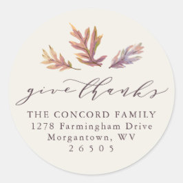 Adesivo Redondo Obrigados de Ação de Graças caem folhas morada