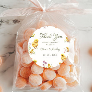 Adesivo Redondo Obrigados de aniversário de Fazendas de primeiro a