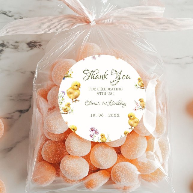 Adesivo Redondo Obrigados de aniversário de Fazendas de primeiro a (Criador carregado)