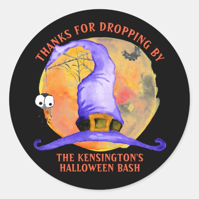 Adesivo Redondo Obrigados de Aquarela de bruxa-bruxa-bruxa-branca (Frente)