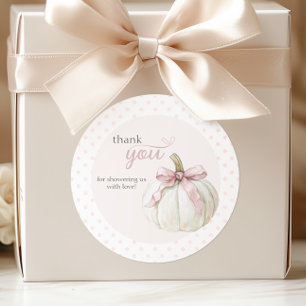 Adesivo Redondo Obrigados de Bolinhas rosa-abóbora brancas