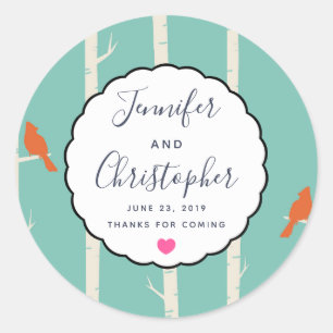 Adesivo Redondo Obrigados de Casamento de Aves Laranja Retroativas
