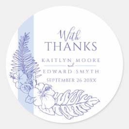 Adesivo Redondo obrigados de casamento de desenho tropical azul