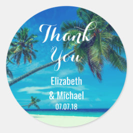 Adesivo Redondo Obrigados de Casamento de Palmas de Coco Cênico