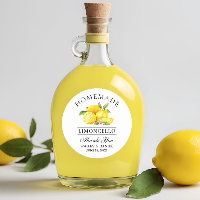 Adesivo Redondo Obrigados de Casamento Limões de Aquarela Limoncel (Customize to change text size, color or text style.)