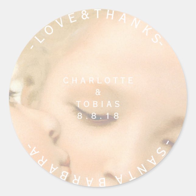 Adesivo Redondo Obrigados de casamento personalizados Foto delicad (Frente)