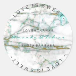 Adesivo Redondo Obrigados de Casamento Personalizados Mint Dourado