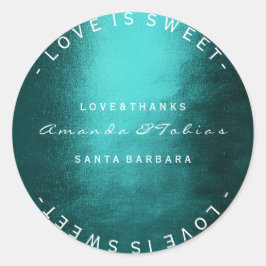 Adesivo Redondo Obrigados de Casamento Personalizados Verde Tropic