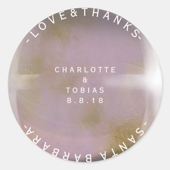 Adesivo Redondo Obrigados de Casamento Personalizados Vidro de Lav (Frente)