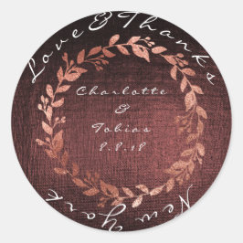 Adesivo Redondo Obrigados de Casamento Rosa Falso Maroon Metálico 