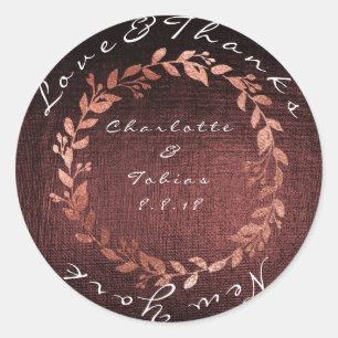 Adesivo Redondo Obrigados de Casamento Rosa Falso Maroon Metálico 