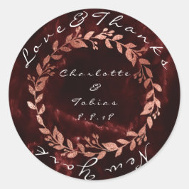 Adesivo Redondo Obrigados de Casamento Rosa Faux Marble Burgundy M