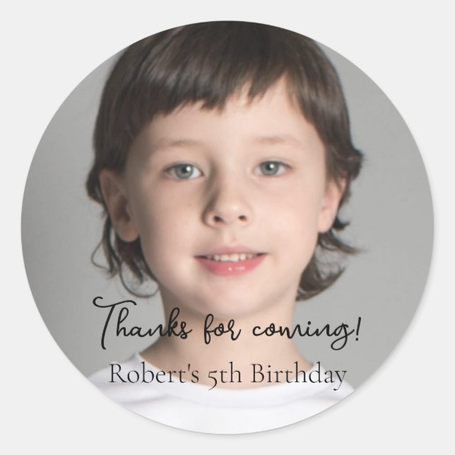 Adesivo Redondo Obrigados de Festa de aniversário de fotos para cr (Frente)
