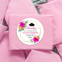 Adesivo Redondo Obrigados de Graduação de Primavera de Flor Selvag