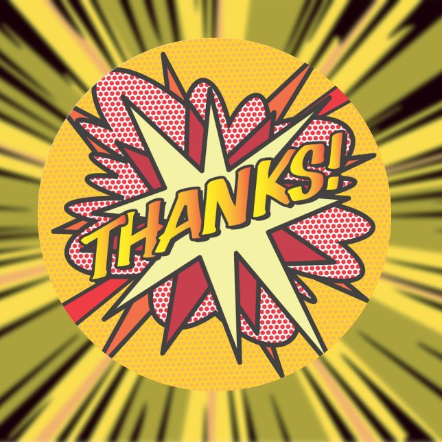 Adesivo Redondo OBRIGADOS Divertidos Comic Book Moderno Obrigado (THANKS Fun Modern Comic Book Thank You Classic Round Sticker)