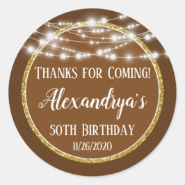 Adesivo Redondo Obrigados Dourados De Aniversário Castanhos Para A