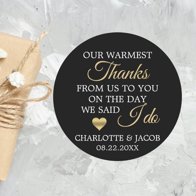 Adesivo Redondo Obrigados Mais Quentes do Coração Dourados | Obrig (GOLD Wedding Heart Warmest Thanks  Thank You Classic Round Sticker)