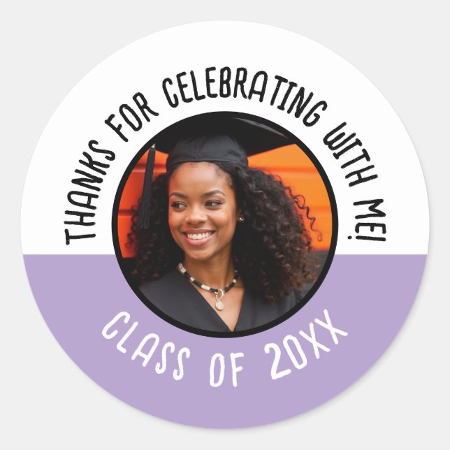 Adesivo Redondo Obrigados para a Celebração com a Classe de Foto d (Frente)
