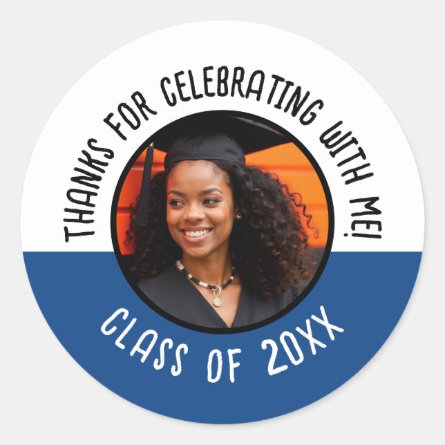 Adesivo Redondo Obrigados para a Celebração com a Classe de Foto d (Frente)