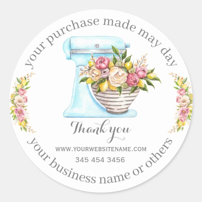 Adesivo Redondo Obrigados para a compra, pequenas empresas de pada (Frente)