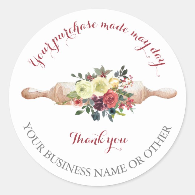 Adesivo Redondo Obrigados para a compra, pequenas empresas de pada (Frente)