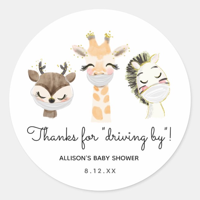 Adesivo Redondo Obrigados para a condução de animais em Máscaras - (Frente)