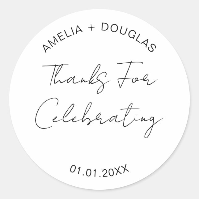 Adesivo Redondo Obrigados Para Celebrar Casamento Bem-Vindo Saco D (Frente)