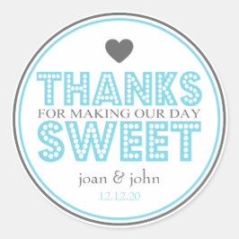 Adesivo Redondo Obrigados Para O Fazer Nosso Docinho Do Dia (Azul