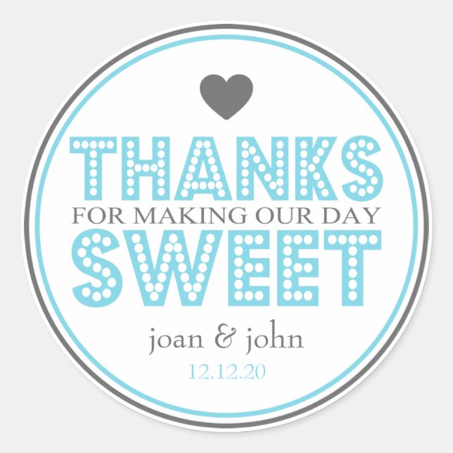 Adesivo Redondo Obrigados Para O Fazer Nosso Docinho Do Dia (Azul  (Frente)