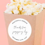 Adesivo Redondo Obrigados para Popping por Favores de Popcorn de C<br><div class="desc">Obrigados para Popping por Casamento Favor Stickers</div>