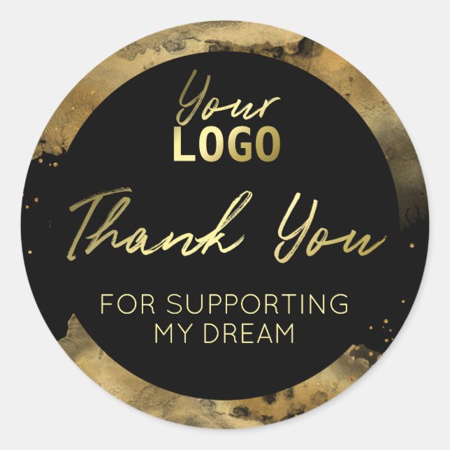 Adesivo Redondo Obrigados Para Suporte A Tinta Dourada Moderna (Frente)