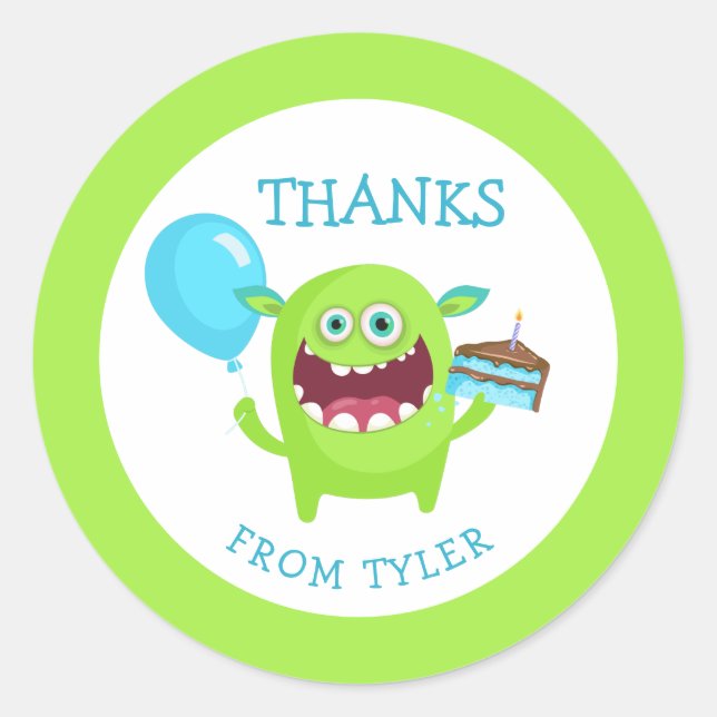 Adesivo Redondo Obrigados Pequeno Partido Monstro (Frente)